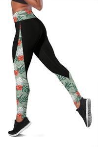 Hawaii Tropical Palm And Hibiscus Red Leggings - Polynesian Pride