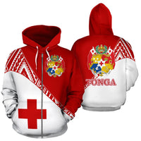 Tonga All Over Zip up Hoodie Split Style Unisex Red - Polynesian Pride