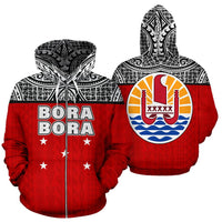 Bora Bora All Over Zip up Hoodie Polynesian Style Unisex Red - Polynesian Pride