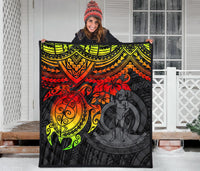 Vanuatu Polynesian Premium Quilt - Vanuatu Coat Of Arms & Reggae Turtle Hibiscus - Polynesian Pride