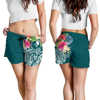 YAP Polynesian Women's Shorts - Summer Plumeria (Turquoise) - Polynesian Pride