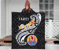 Tahiti Premium Quilt - Tahiti Seal Polynesian Patterns Plumeria (Black) - Polynesian Pride