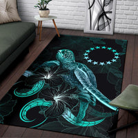 Cook Islands Polynesian Area Rugs - Turtle With Blooming Hibiscus Turquoise - Polynesian Pride