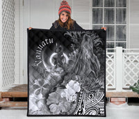 Vanuatu Premium Quilt - Humpback Whale with Tropical Flowers (White) - Polynesian Pride