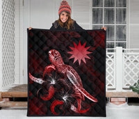 Nauru Polynesian Premium Quilt - Turtle With Blooming Hibiscus Red - Polynesian Pride