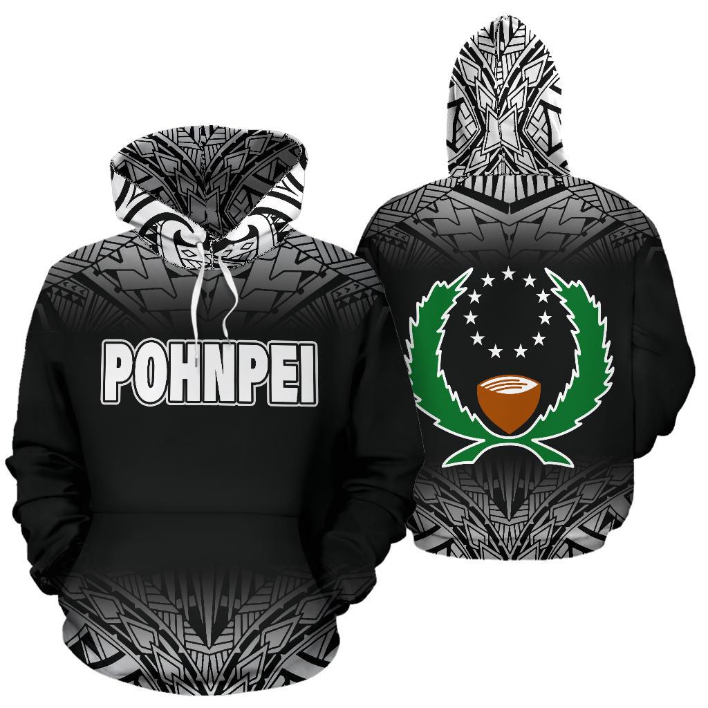 Pohnpei All Over Hoodie Black Fog Style Unisex Black - Polynesian Pride