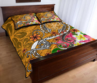Hawaii Quilt Bed Set - Turtle Plumeria Polynesian Tattoo Gold Color - Polynesian Pride