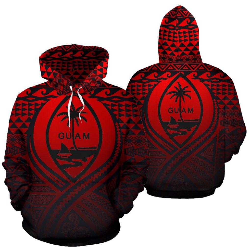 Guam All Over Hoodie Lift up Red Unisex Red - Polynesian Pride