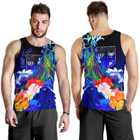 Fiji Custom Personalised Men's Tank Top - Humpback Whale with Tropical Flowers (Blue) Blue - Polynesian Pride
