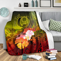 Pohnpei Custom Personalised Premium Blanket - Humpback Whale with Tropical Flowers (Yellow) - Polynesian Pride