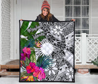 Marshall Islands Premium Quilt White - Turtle Plumeria Banana Leaf - Polynesian Pride