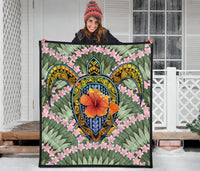 Hawaii Turtle Map Plumeria Hawaiian Tropical Premium Quilt - Candy Style - AH - Polynesian Pride