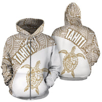 Tahiti Zip up Hoodie Tahiti Turtle Mermaid Polynesian Tattoo Golden White Version Unisex White - Polynesian Pride