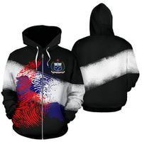 Samoa Zip up Hoodie Samoa Flag With Fingerprint Design K13 Unisex Black - Polynesian Pride