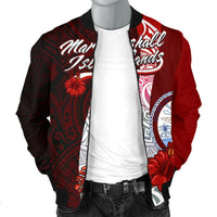 Marshall Islands Polynesian Men's Bomber Jacket - Coat Of Arm With Hibiscus - Polynesian Pride