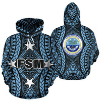 Federated States of Micronesia All Over Hoodie FSM Central Version Unisex Blue - Polynesian Pride