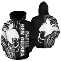 Papua New Guinea Polynesian ll Over Hoodie White Line Unisex Black - White - Polynesian Pride