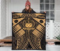 Samoa Polynesian Premium Quilt - Samoa Gold Seal with Polynesian Tattoo - Polynesian Pride