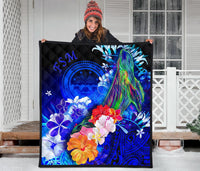 Federated States of Micronesia Premium Quilts - Humpback Whale with Tropical Flowers (Blue) - Polynesian Pride