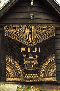 Fiji Premium Quilt - Fiji Coat Of Arms Polynesian Chief Gold Version - Polynesian Pride
