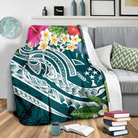 Kosrae Polynesian Premium Blanket - Summer Plumeria (Turquoise) - Polynesian Pride