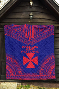 Wallis And Futuna Premium Quilt - Wallis And Futuna Coat Of Arms Polynesian Chief Dark BLue Version - Polynesian Pride