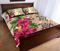 Hawaii Turtle Hibiscus Plumeria Beige Style - Quilt Bed Set AH - Polynesian Pride