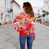Tahiti Rugby Off Shoulder Sweater Polynesian Coat Of Arms and Flag - Polynesian Pride