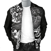 Vanuatu Polynesian Men's Bomber Jacket - White Shark Polynesian Tattoo - Polynesian Pride