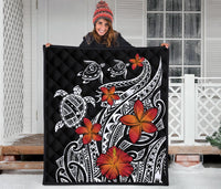 Hawaiian Map Turtle Swim Plumeria Polynesian Quilt - Polynesian Pride