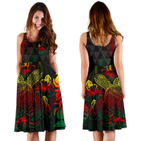 New Caledonia Polynesian Midi Dress - Turtle Hibiscus Reggae - Polynesian Pride