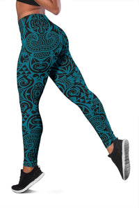 Polynesian Kakau Turtle Blue Hawaii Women's Leggings AH - Polynesian Pride