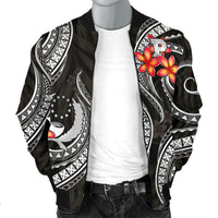 Pohnpei Micronesian Men Bomber Jacket - Black Plumeria - Polynesian Pride
