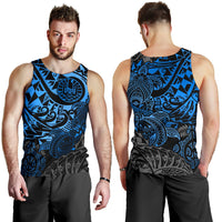 Tahiti Polynesian Men Tank Top - Blue Turtle Hibiscus Flowing - Polynesian Pride