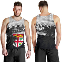 Fiji Rugby Makare And Tapa Patterns Men's Tank Top White - Polynesian Pride
