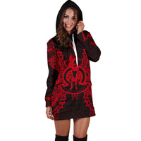 Vanuatu Polynesian Hoodie Dress Map Red - Polynesian Pride