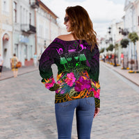 Fiji Personalised Women's Off Shoulder Sweater - Summer Hibiscus - Polynesian Pride
