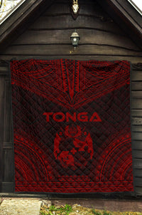 Tonga Premium Quilt - Tonga Coat Of Arms Polynesian Chief Dark Red Version - Polynesian Pride