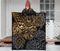 Tahiti Polynesian Premium Quilt - Gold Turtle HibiscusFlowing - Polynesian Pride