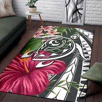 Hawaii Polynesian Turtle Tropical Hibiscus Plumeria Rug - Gray - Polynesian Pride