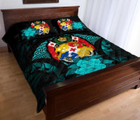 Tonga Polynesian Quilt Bed Set Hibiscus Turquoise - Polynesian Pride