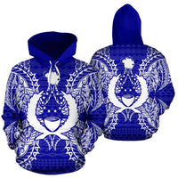 Pohnpei Polynesian ll Over Hoodie Map Blue Unisex Blue - Polynesian Pride