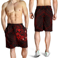 Polynesian Hawaii Kanaka Maoli Men's Shorts - Humpback Whale with Hibiscus (Red) - Polynesian Pride