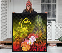 Guam Premium Quilt - Humpback Whale with Tropical Flowers (Yellow) - Polynesian Pride