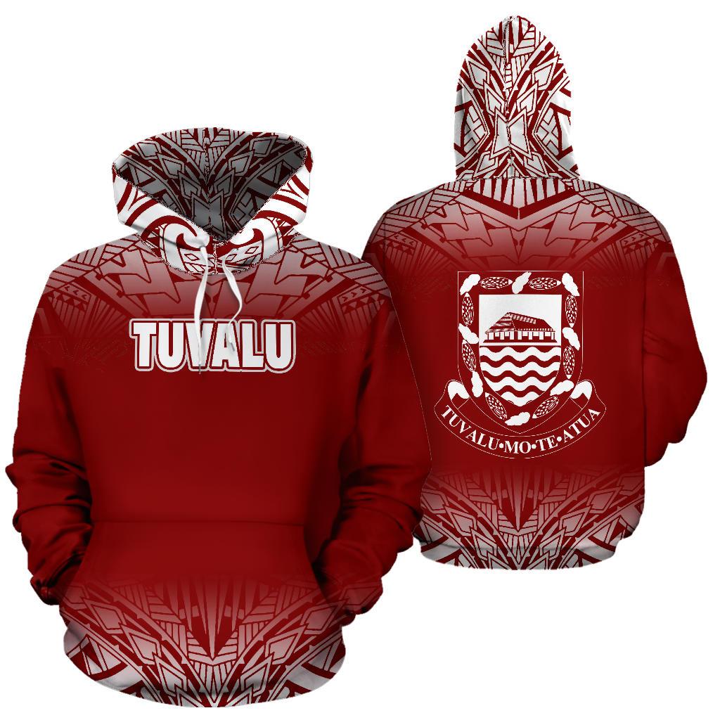 Tuvalu All Over Hoodie Fog Red Unisex Red - Polynesian Pride