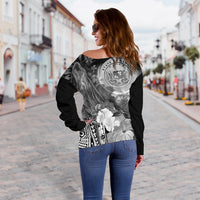 Polynesian Hawaii Custom Personalised Women's Off Shoulder Sweater - Humpback Whale with Tropical Flowers (White) - Polynesian Pride