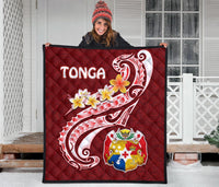 Tonga Premium Quilt - Tonga Coat Of Arms With Polynesian Patterns - Polynesian Pride