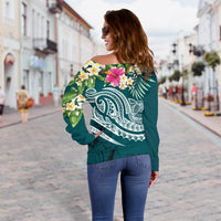 American Samoa Polynesian Women's Off Shoulder Sweater - Summer Plumeria - Polynesian Pride
