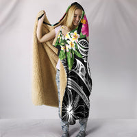 Polynesian Hawaii Kanaka Maoli Hooded Blanket - Summer Plumeria (Black) - Polynesian Pride