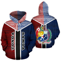 TokoUso Pullover Hoodie Tonga Samoa Coat of Arms Unisex Red & Blue - Polynesian Pride